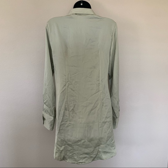 Princess Polly Sage Green Satin Long Sleeve Button Twist Cut Out Shirtdress - Picture 9 of 12